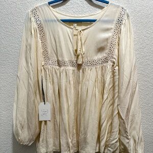 NWT - Prairie Style Blouse with Lace accents & tie front
